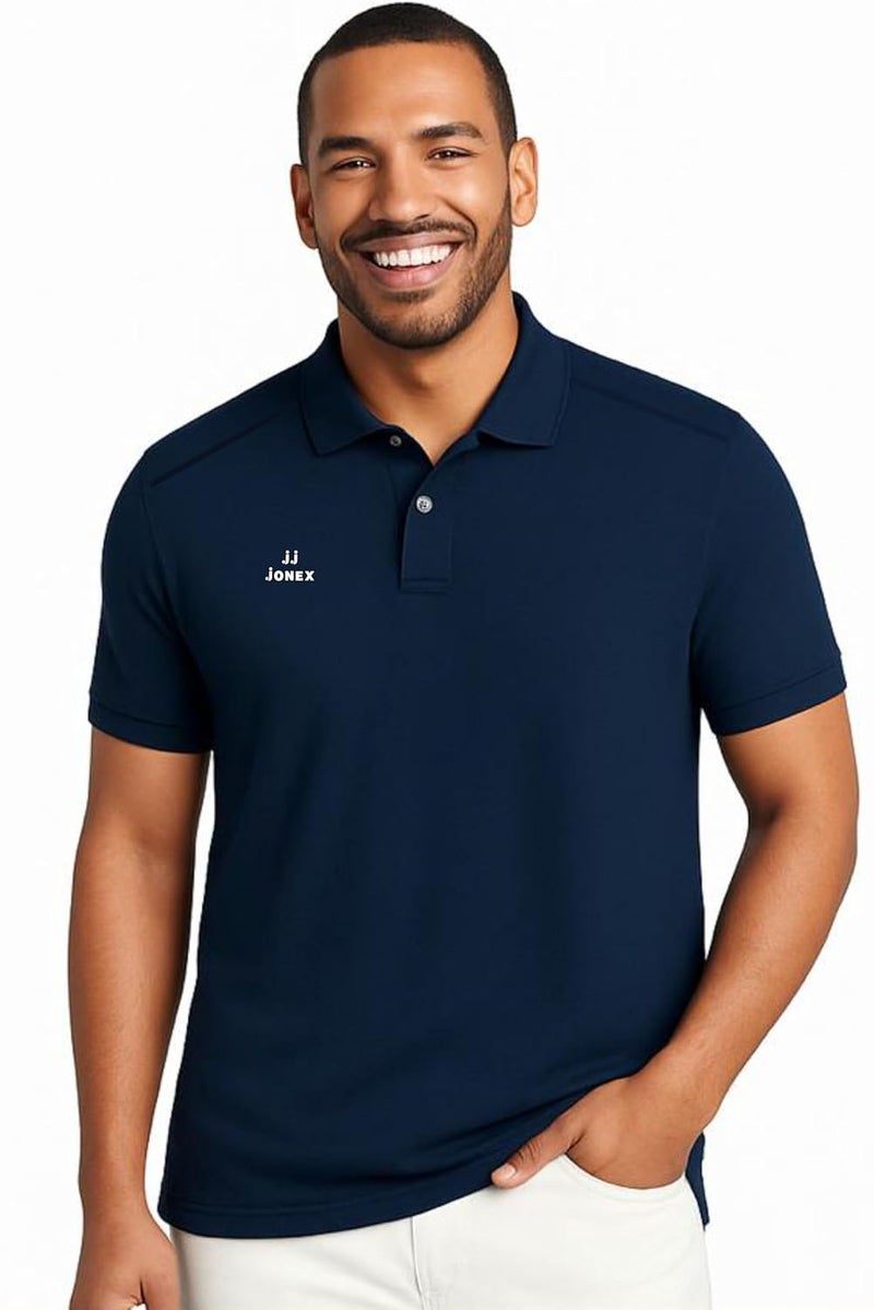 Jonex Men's Knit Polo Shirt - Navy Blue, Short Sleeve, Regular Fit - Image 1